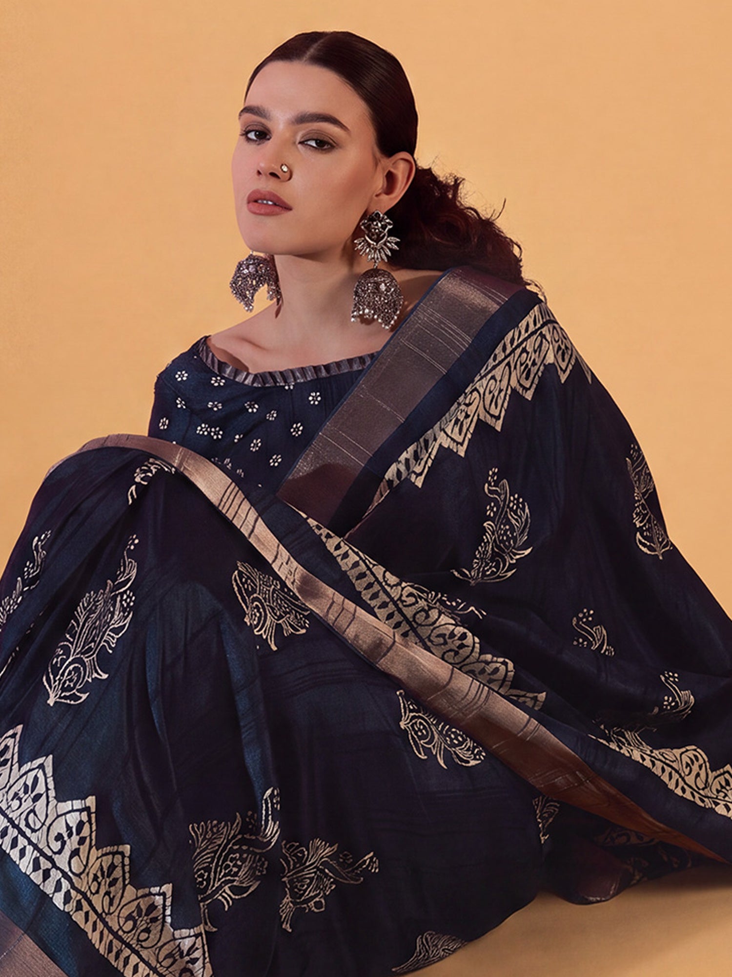 Teal Blue Silk Blend saree – detail view 4