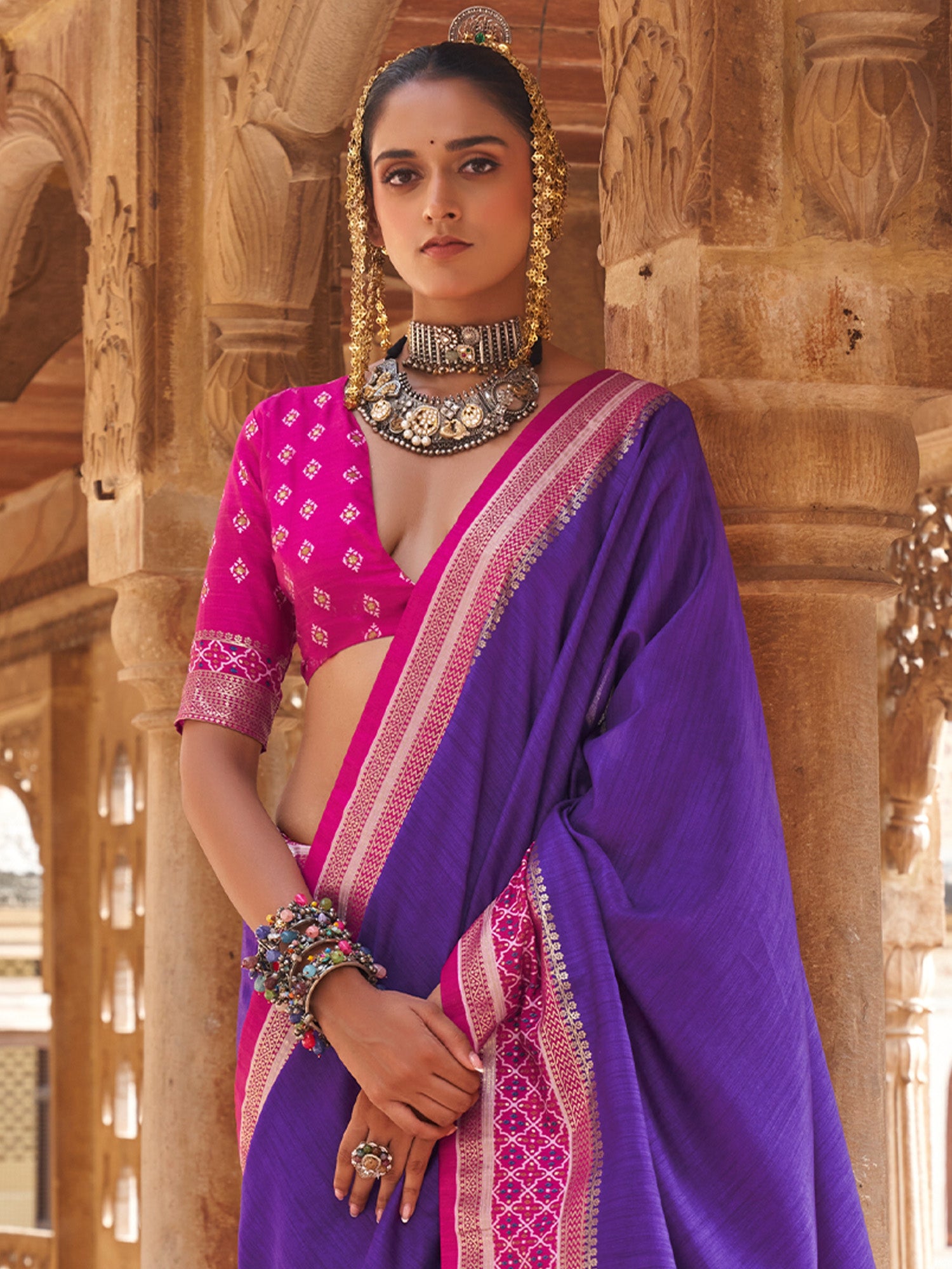 Violet Silk Blend saree – detail view 2