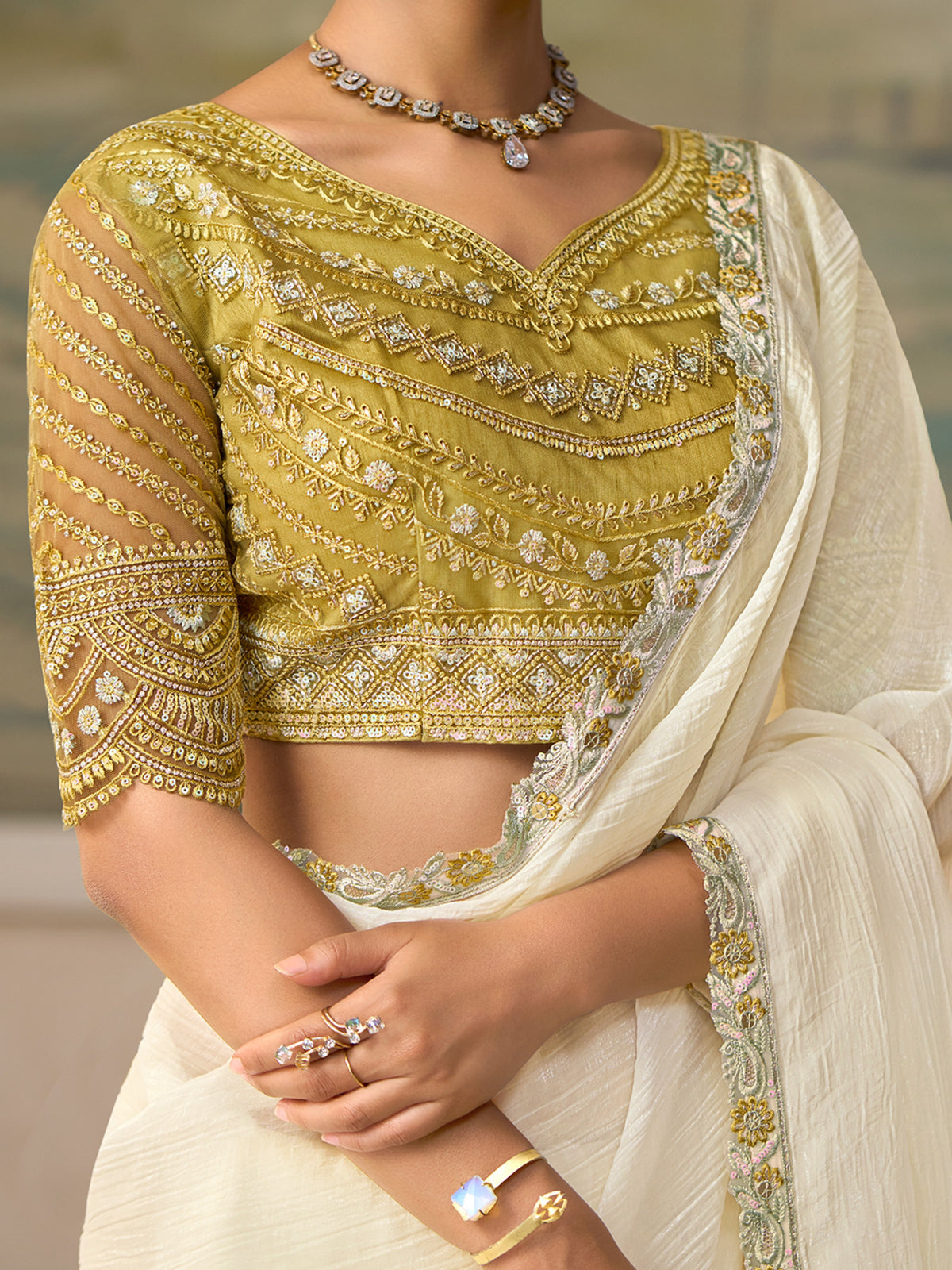 White Chiffon saree – detail view 3