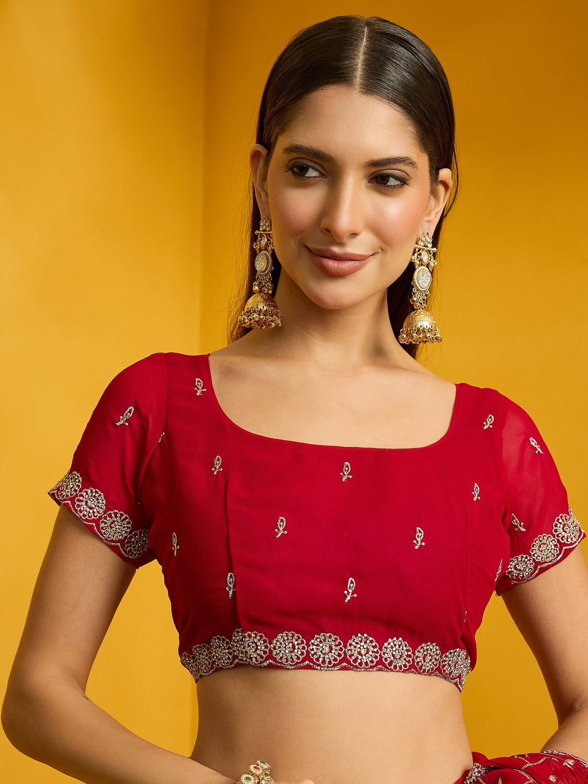 Red Georgette saree – detail view 4