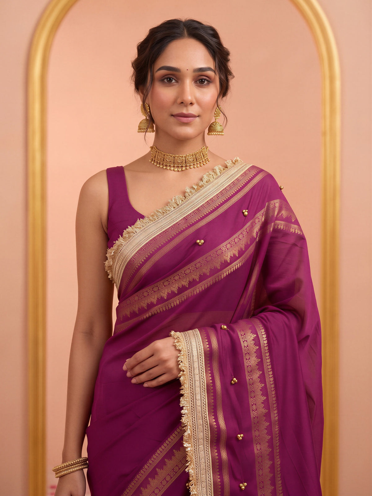 Purple soft silk saree view 4