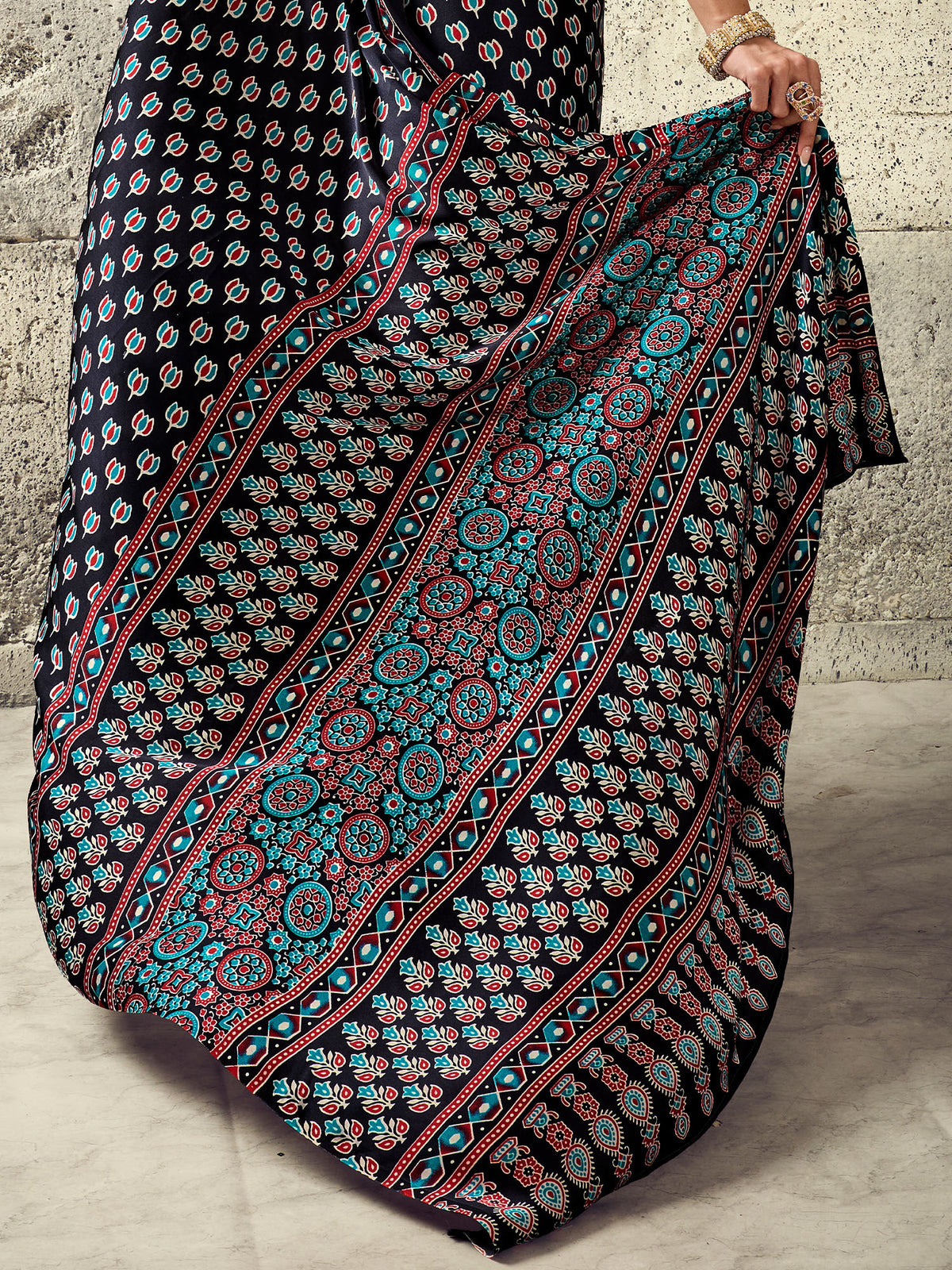 Black Satin saree – detail view 5