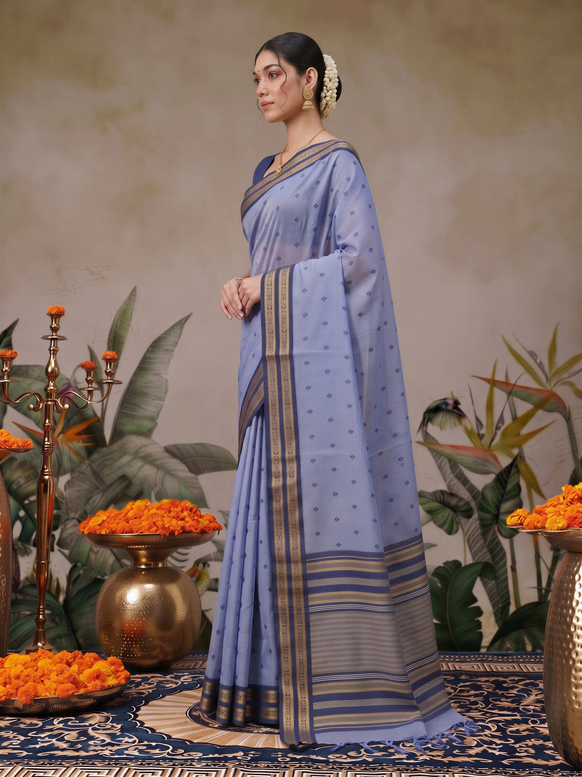 Light Blue cotton blend saree view 2