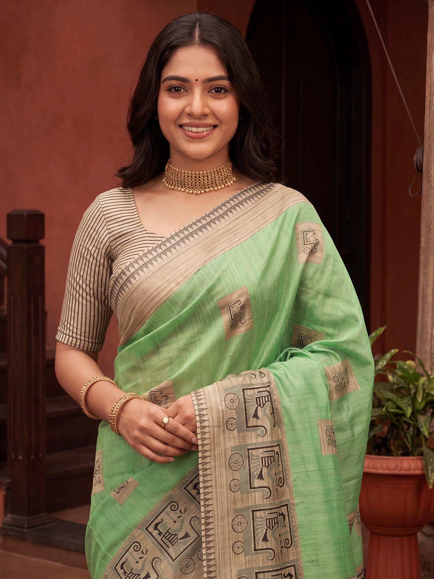 Mint Green Bhagalpuri Silk saree – detail view 4