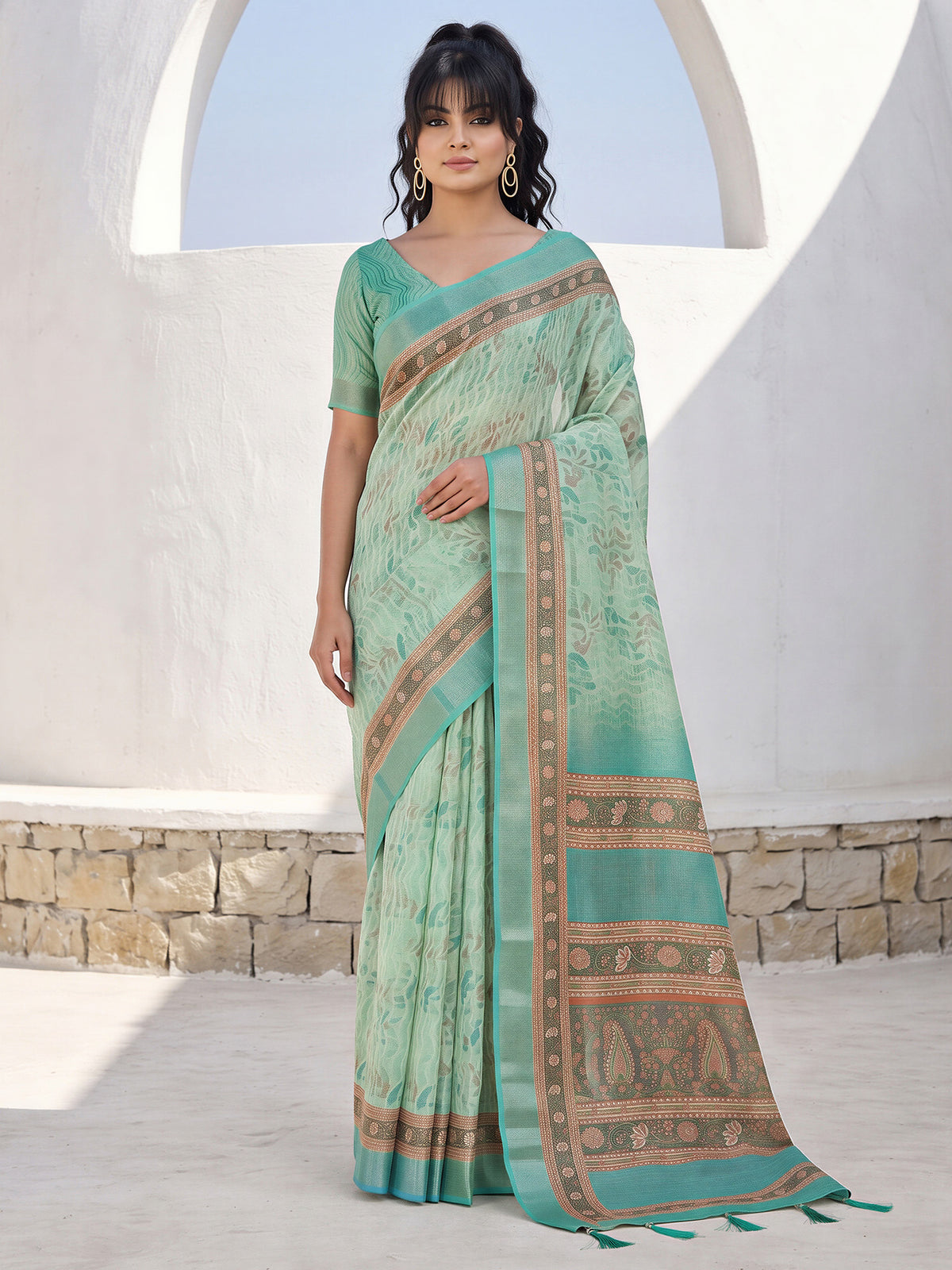 Mint Green Cotton Silk saree – detail view 3