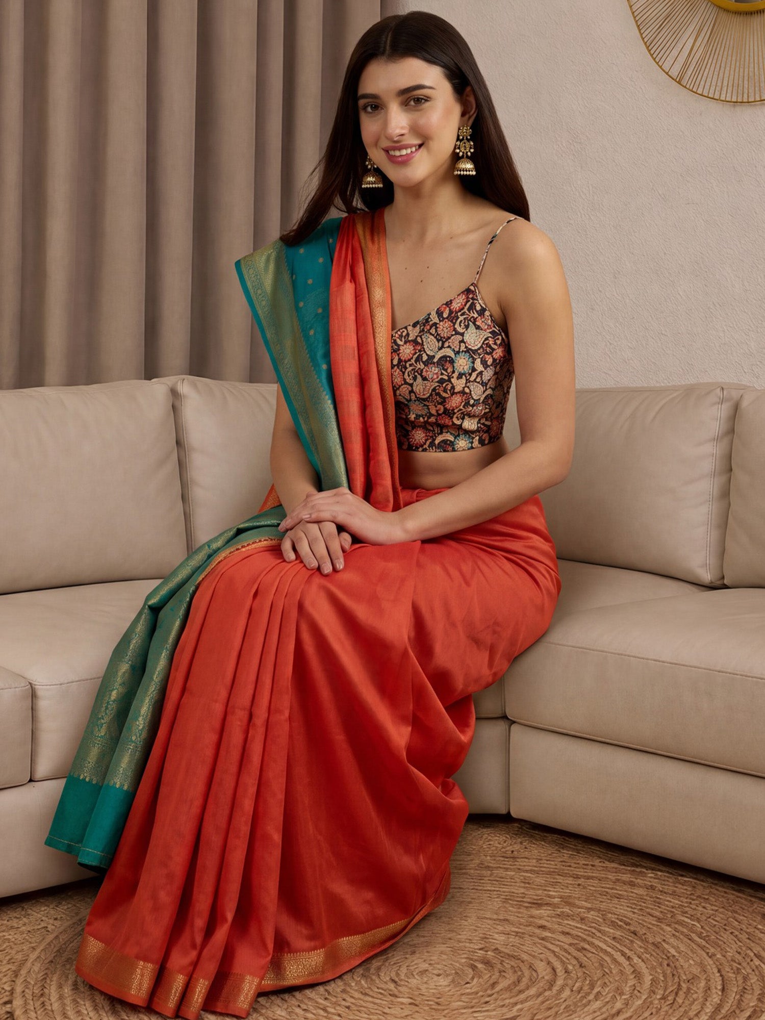 Orange Mysore Silk saree – detail view 4
