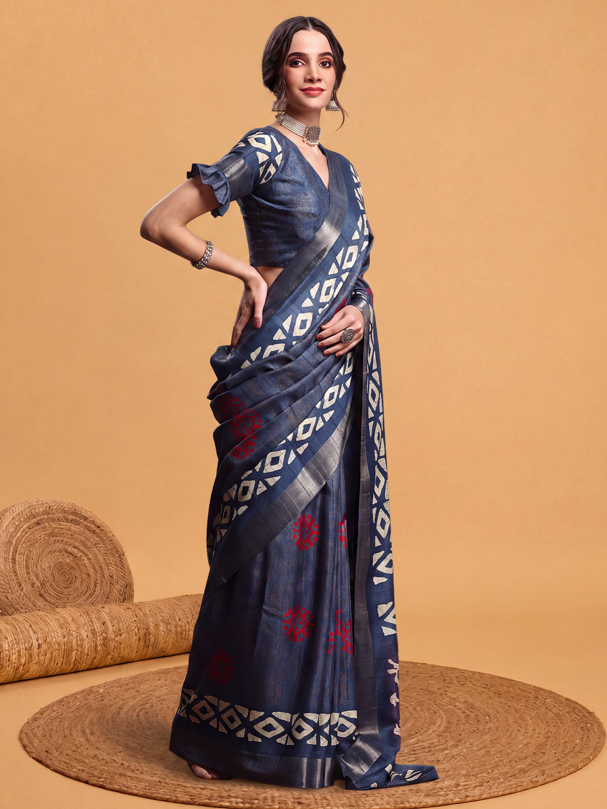 Teal Blue Silk Blend saree – detail view 3