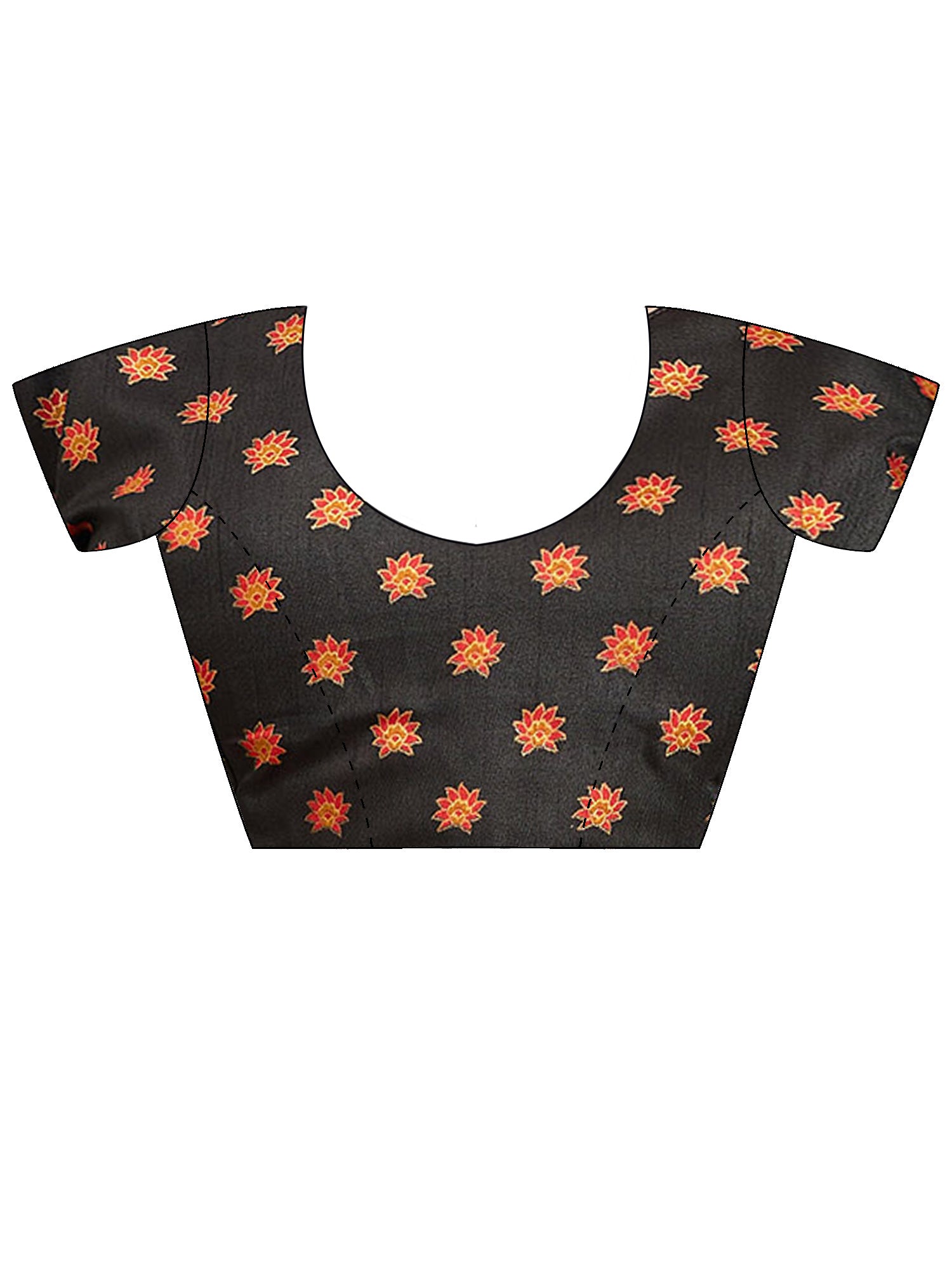 Unstitched black silk blend blouse piece with ethnic motif design