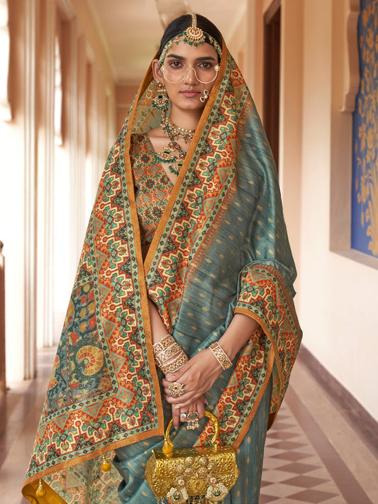 Sea Green silk blend saree view 1