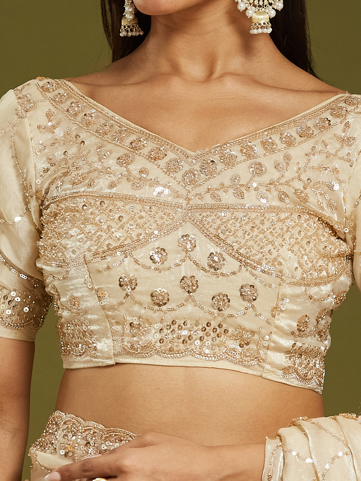 Cream Satin saree – detail view 6