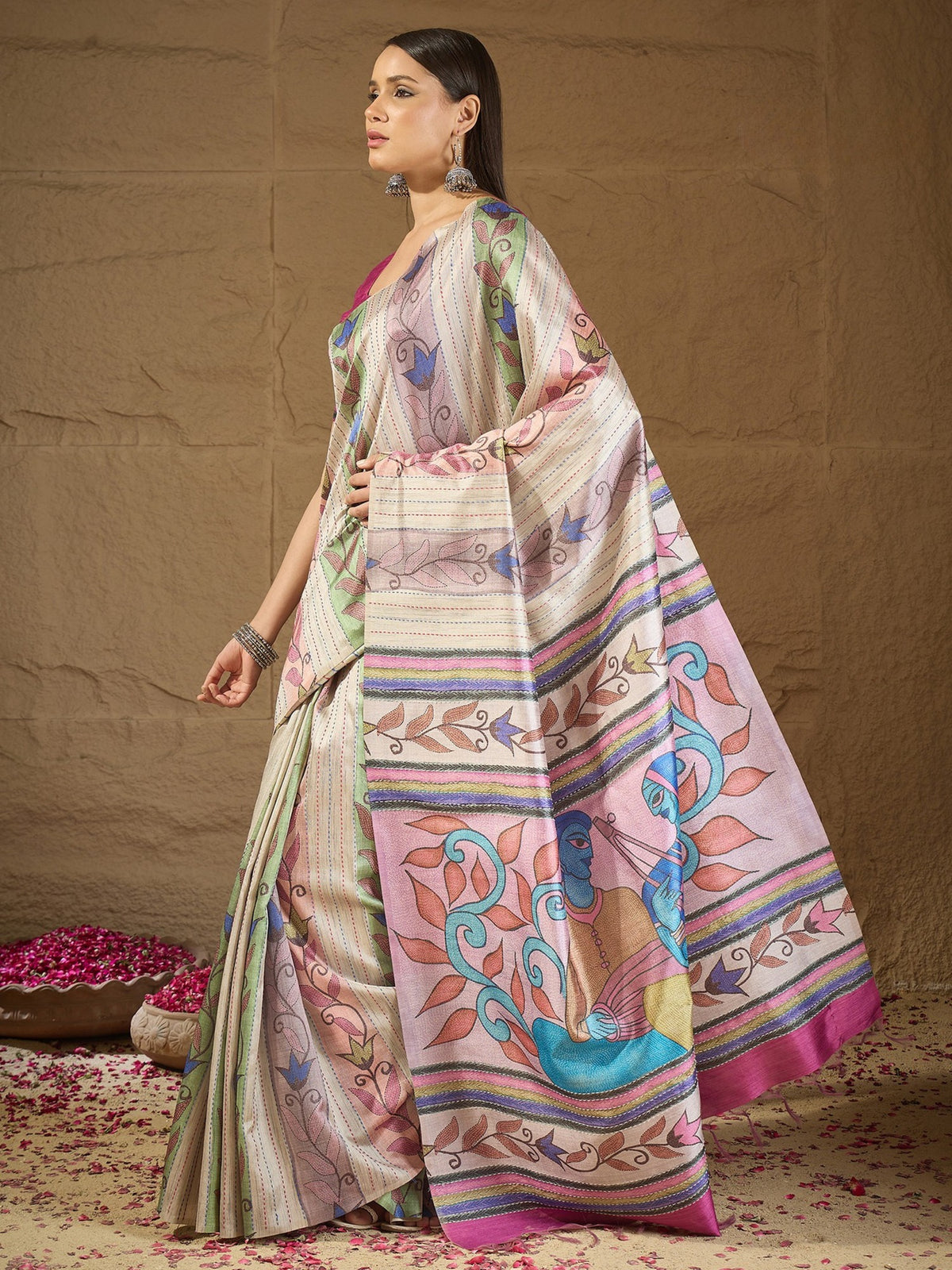 Multicolored art silk saree view 2