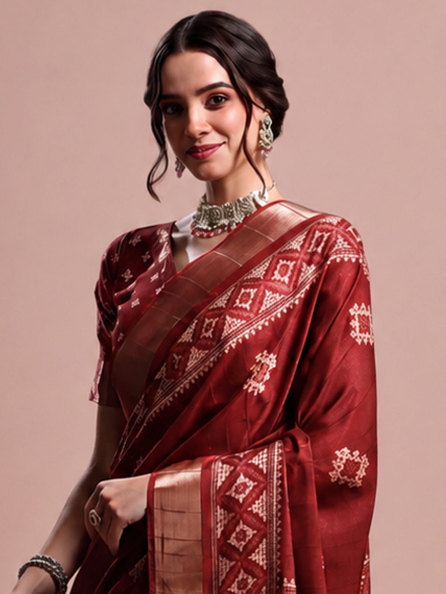 Maroon Silk Blend saree – detail view 4