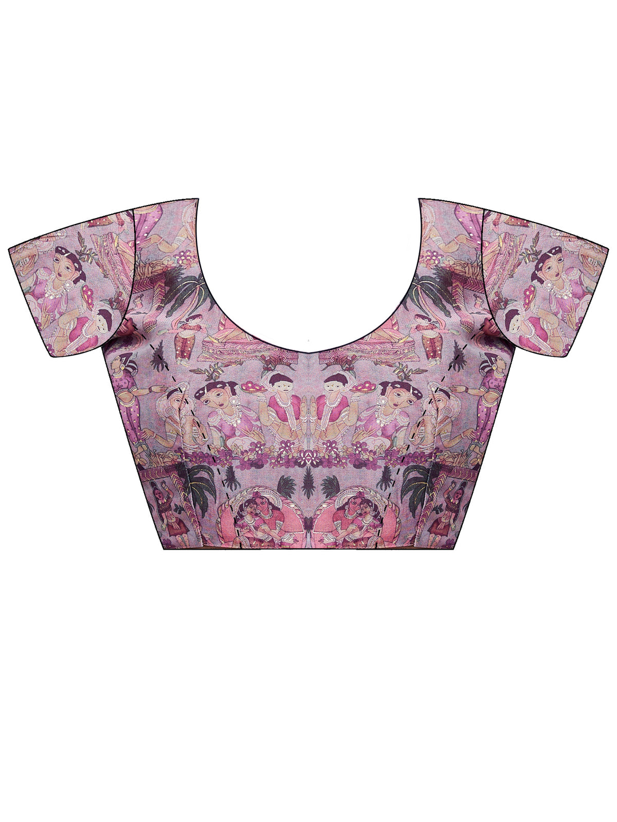 Unstitched mauve georgette blouse piece with kalamkari design