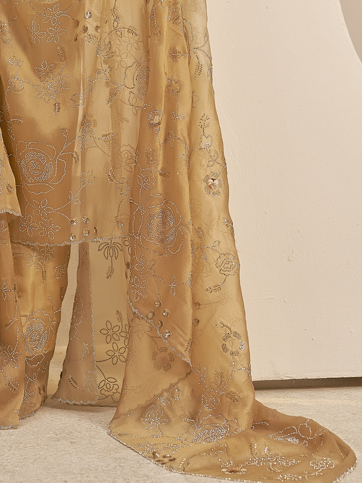 Gold organza saree view 6
