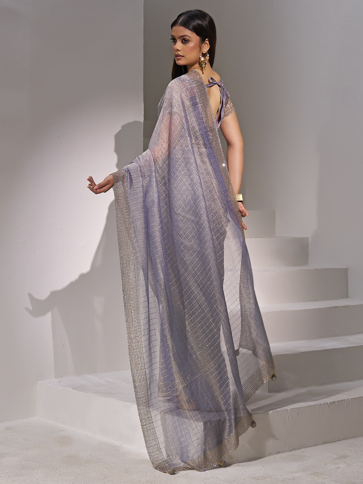 Light Blue organza saree view 3