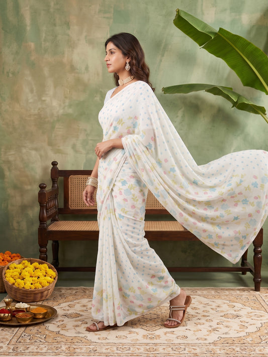 Off White Georgette saree – detail view 1