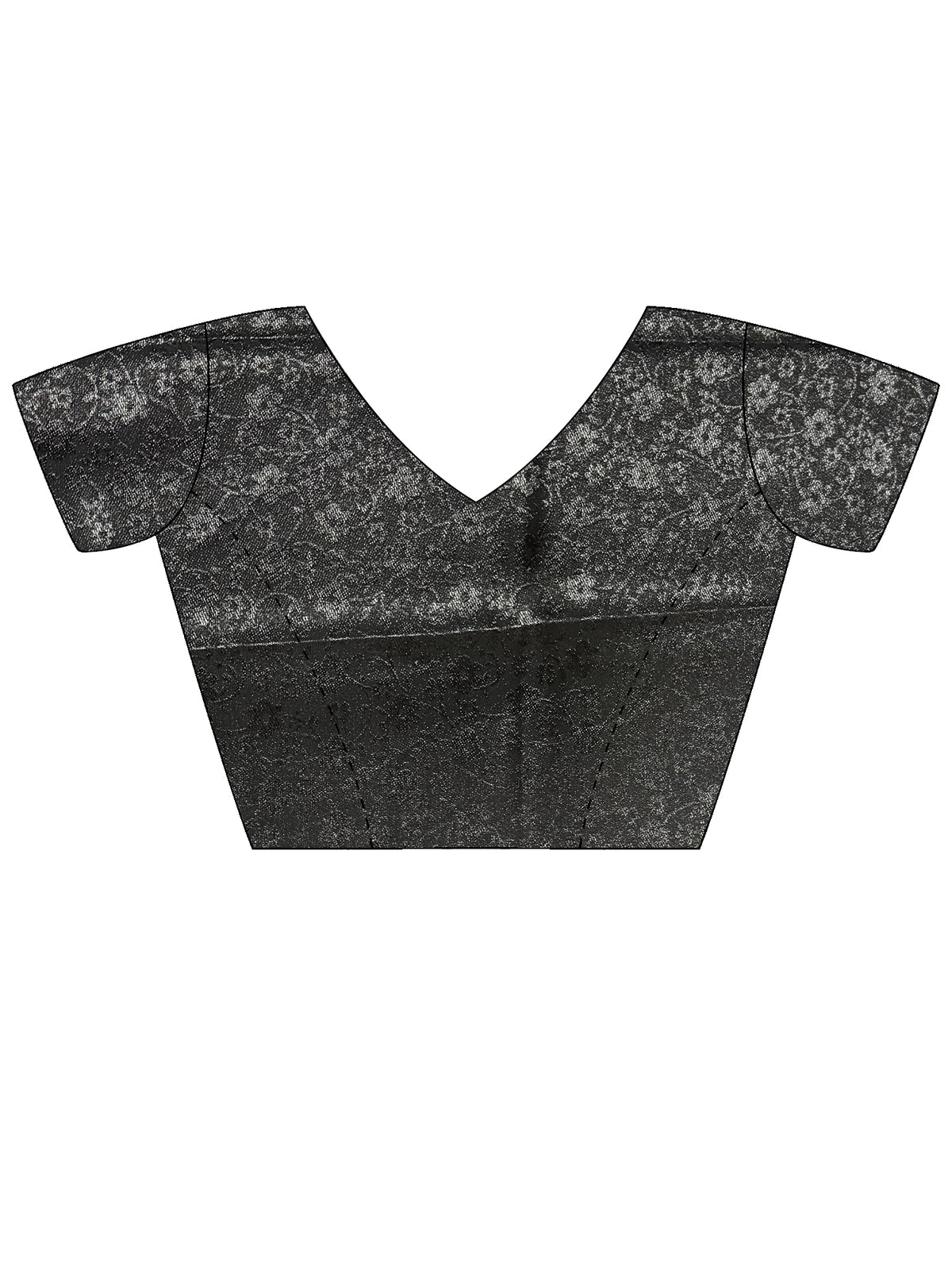 Unstitched black brocade blouse piece with floral design