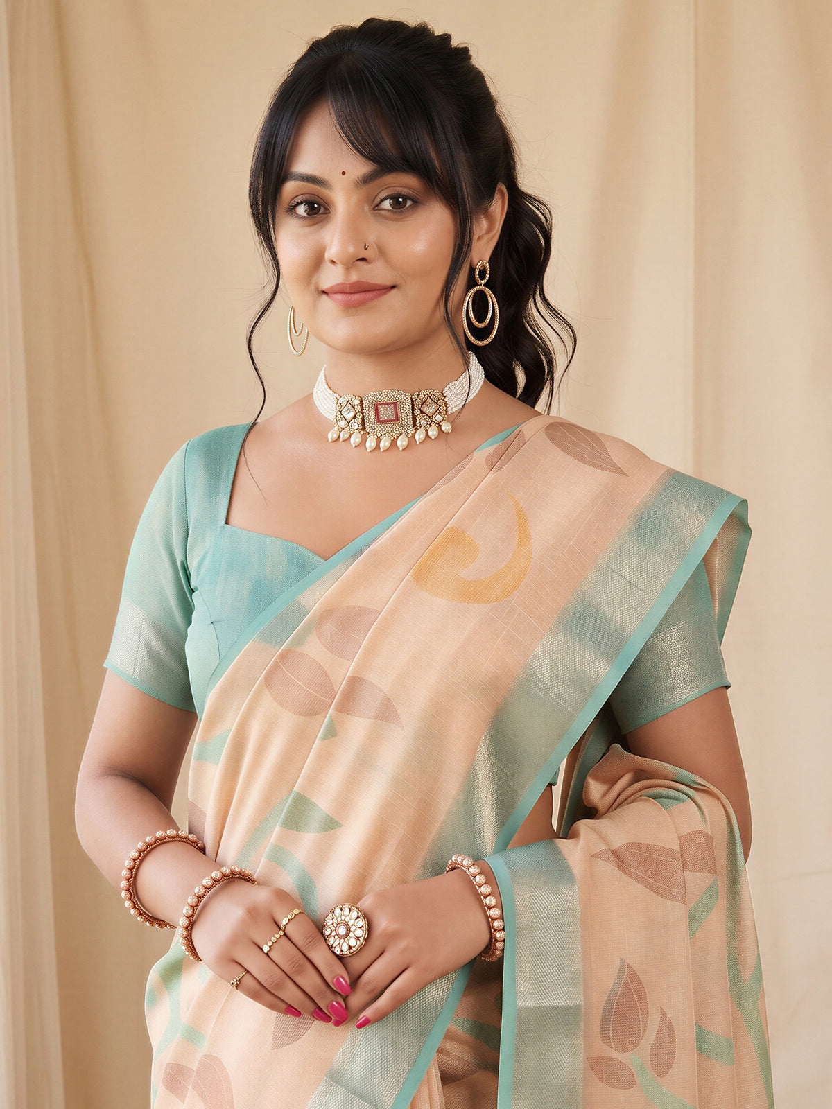 Peach Cotton Silk saree – detail view 4