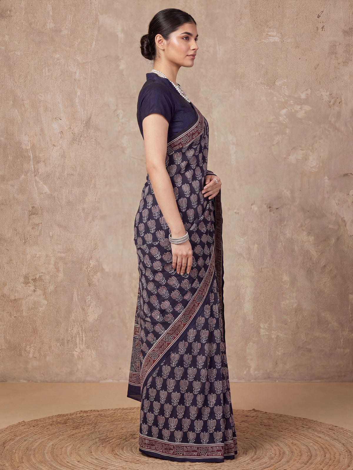 Navy Blue Bhagalpuri Silk saree – detail view 2