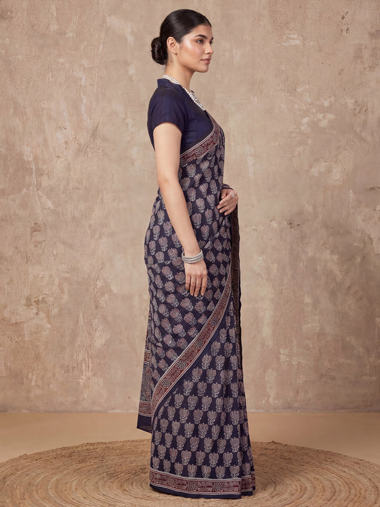 Navy Blue Bhagalpuri Silk saree – detail view 2