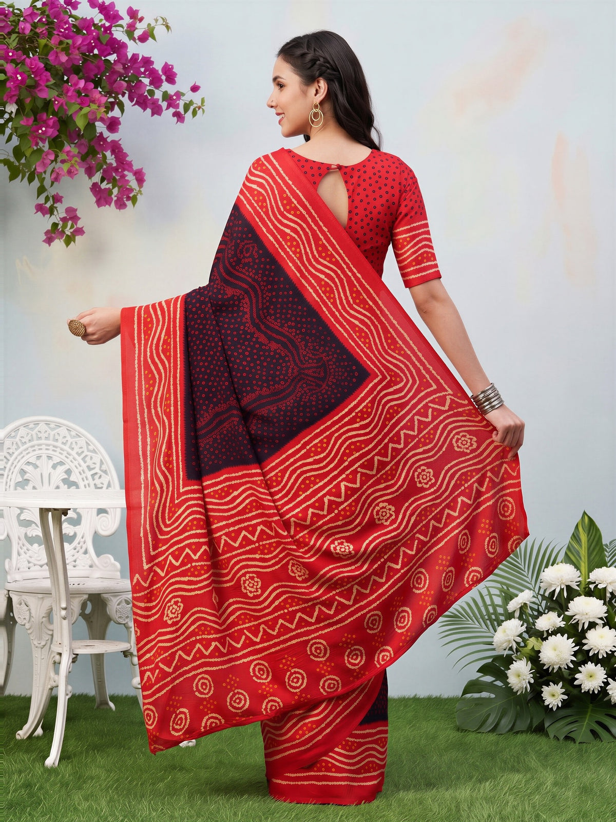 Black Satin Silk saree – detail view 1