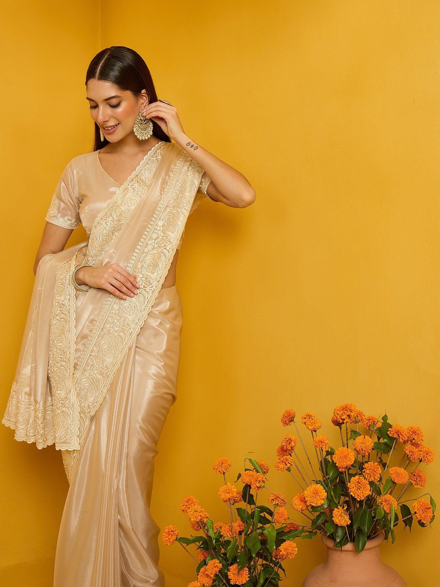 Beige Organza saree – detail view 2
