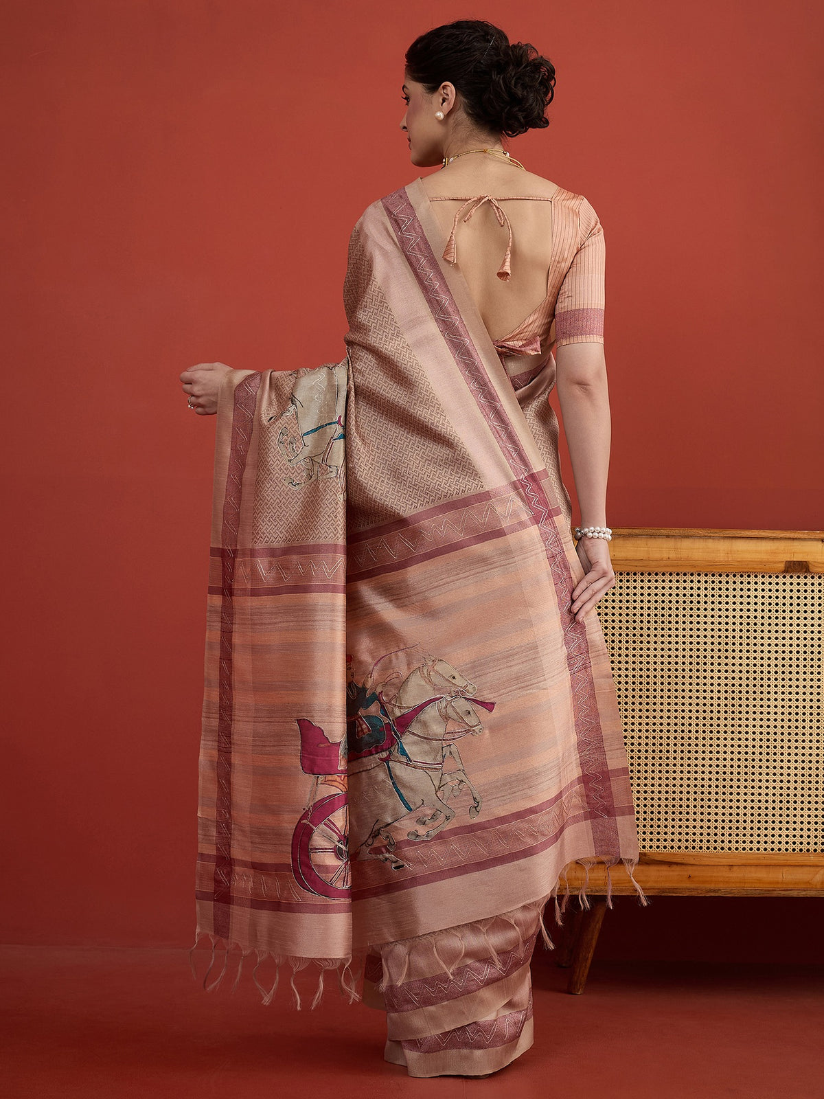 Peach art silk saree view 2