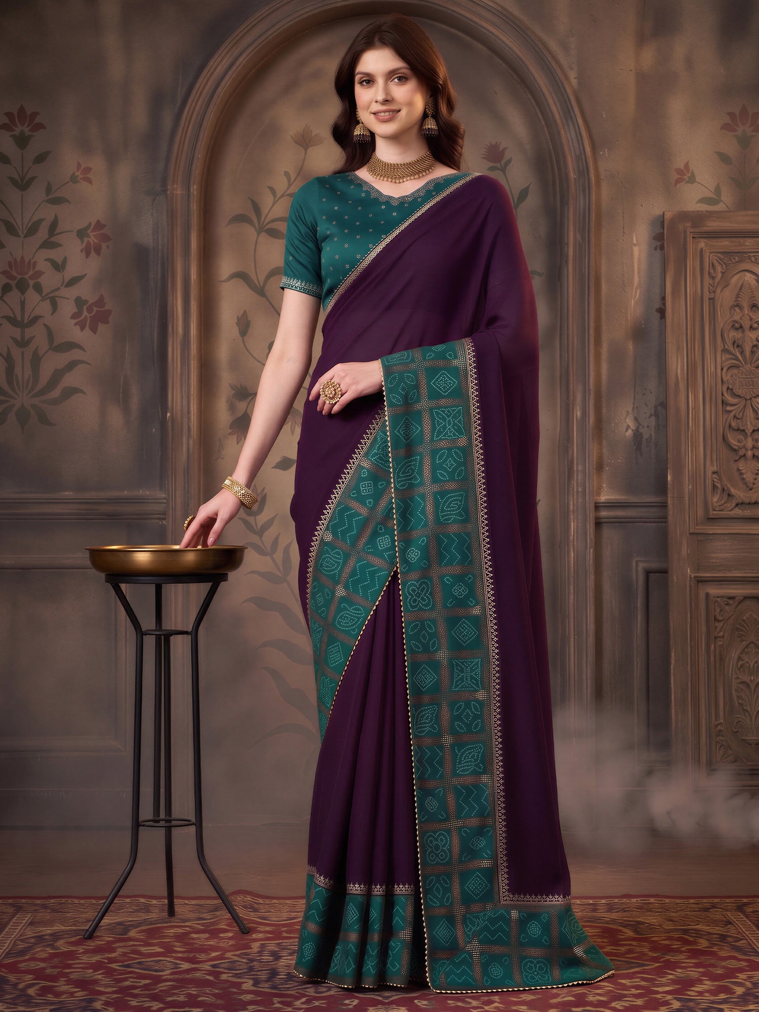 Purple Vichitra Silk saree – detail view 3