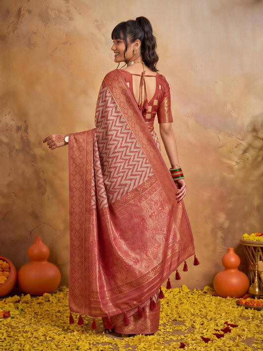 Orange Viscose saree – detail view 1