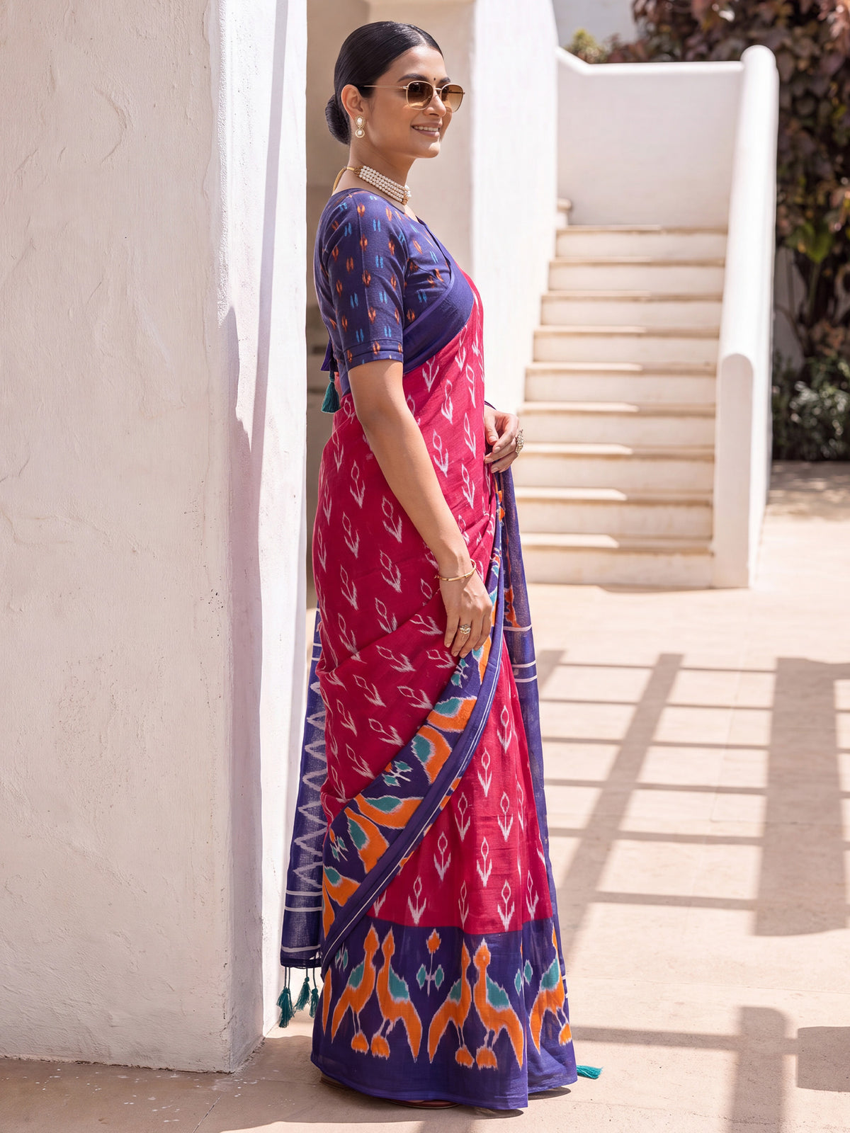 Pink Cotton saree – detail view 2
