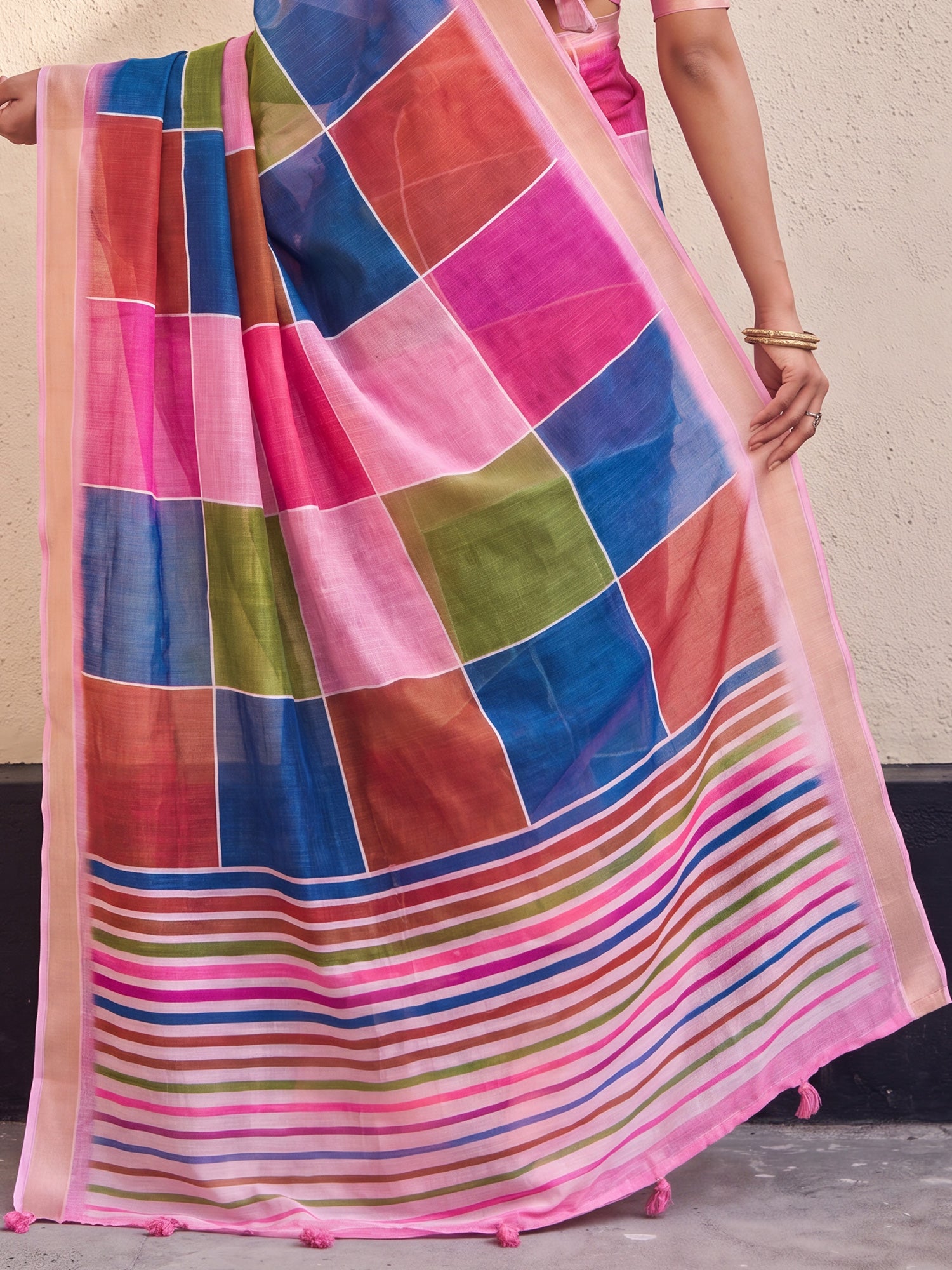 Multicolored Linen saree – detail view 5