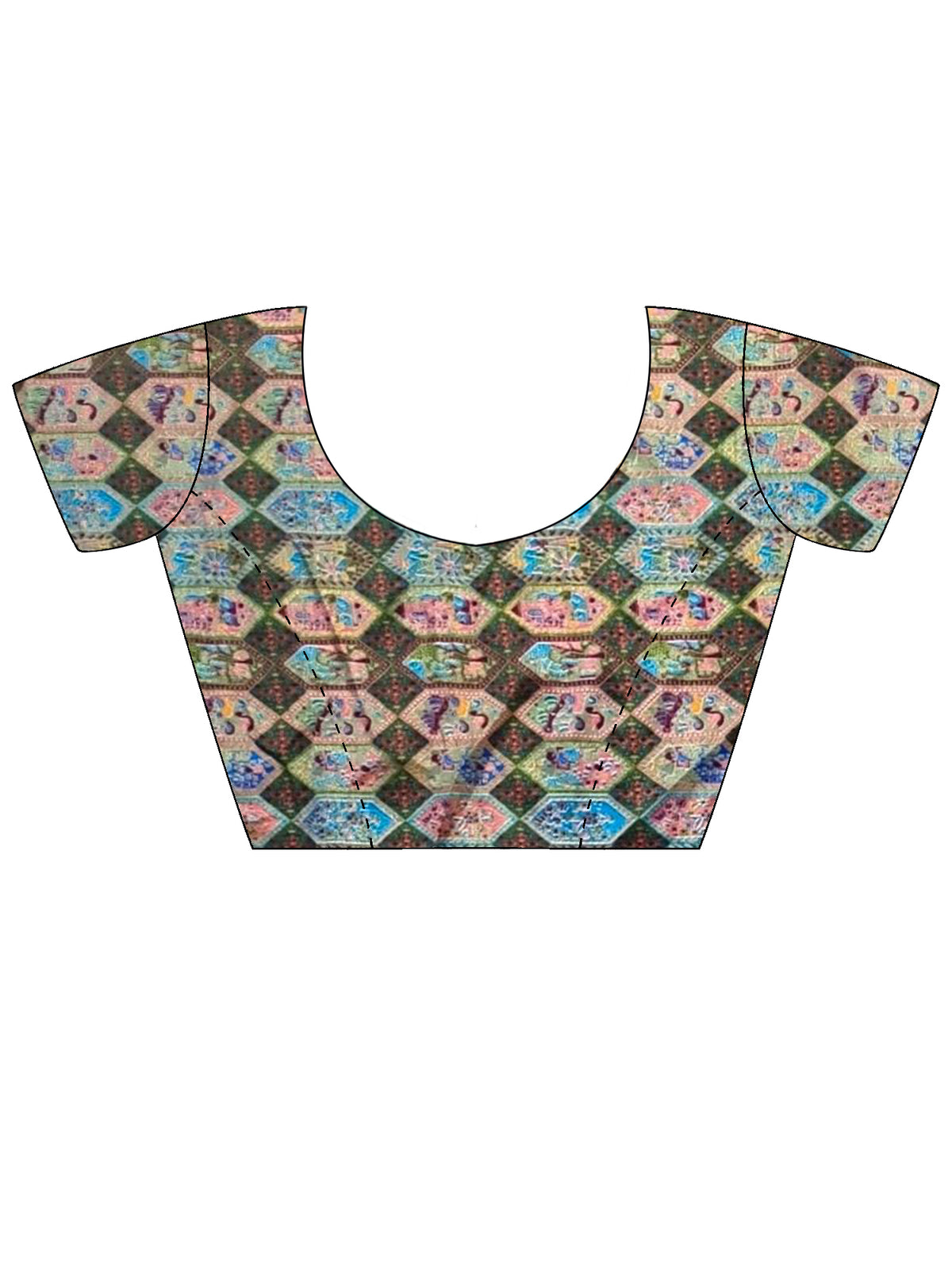 Unstitched multicolored silk blend blouse piece with kalamkari design