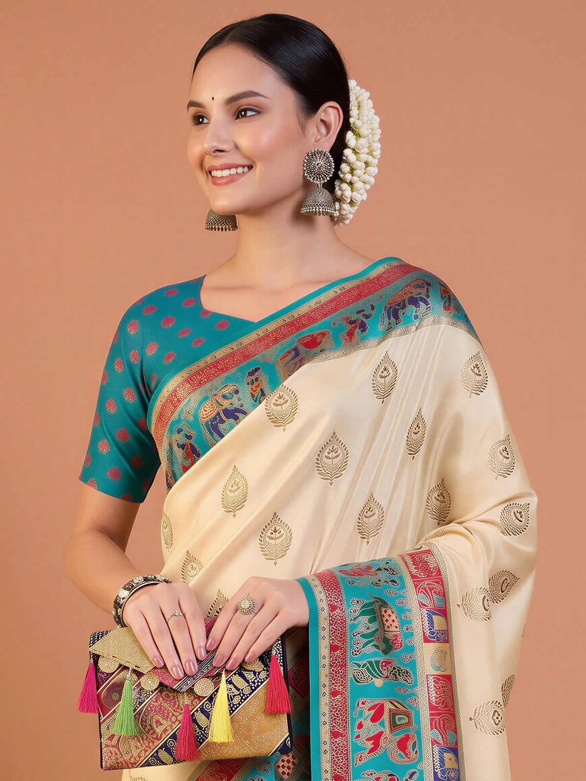 Teal Blue Silk Blend saree – detail view 4