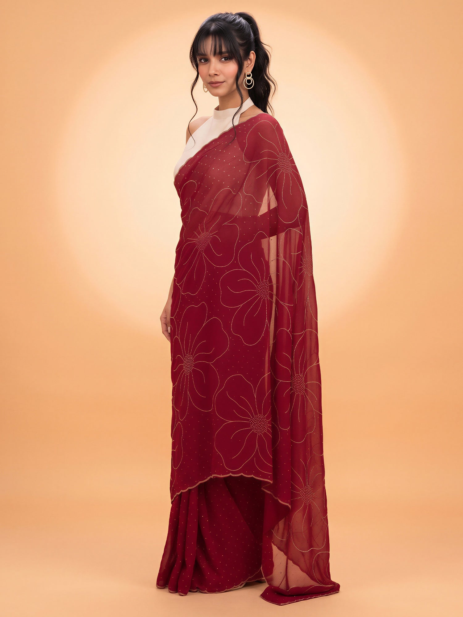 Pink Satin Silk saree – detail view 2