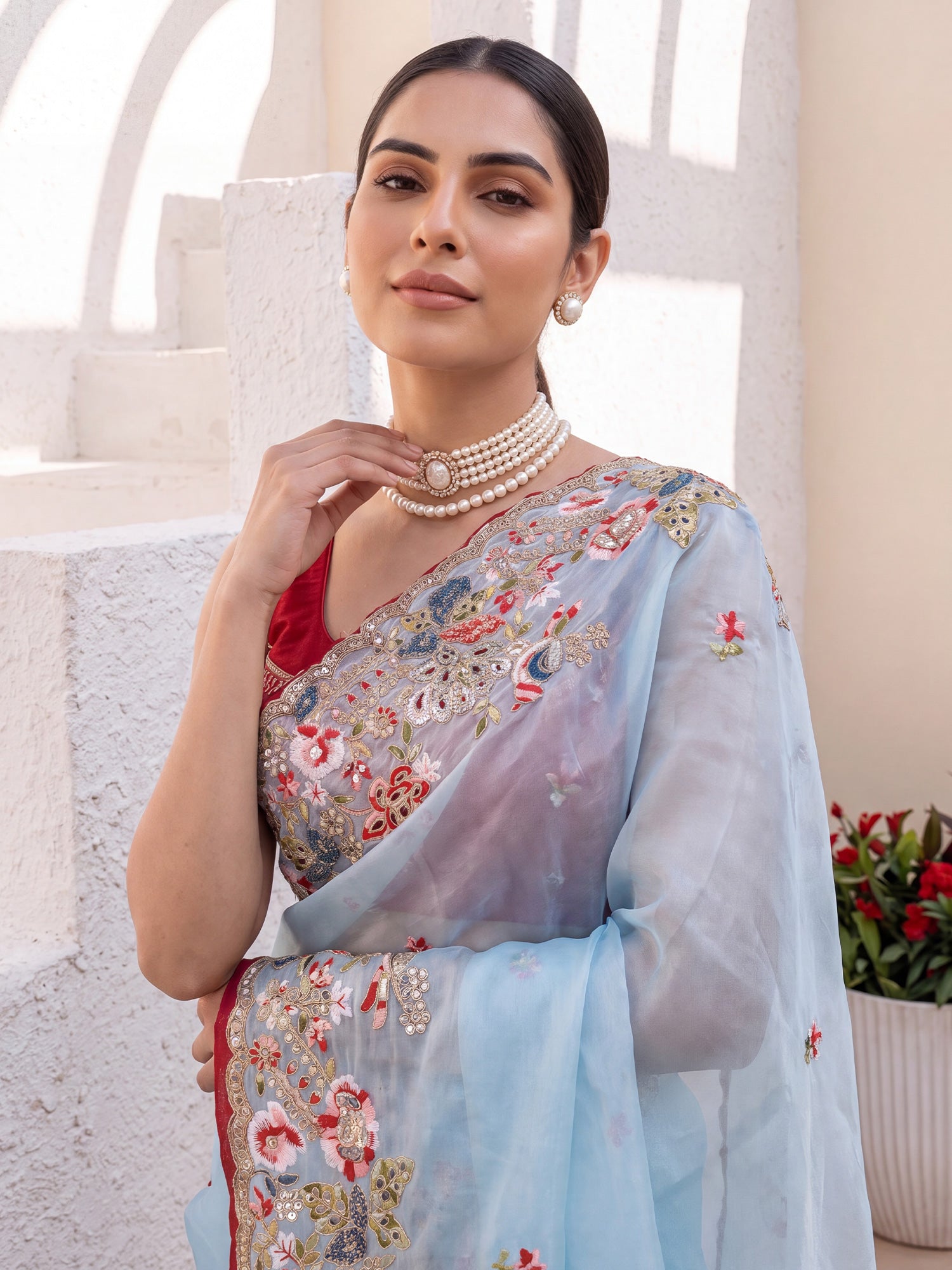 Light Blue Organza saree – detail view 4