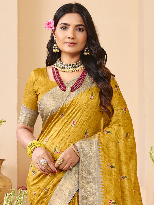 Mustard Silk Blend saree – detail view 2