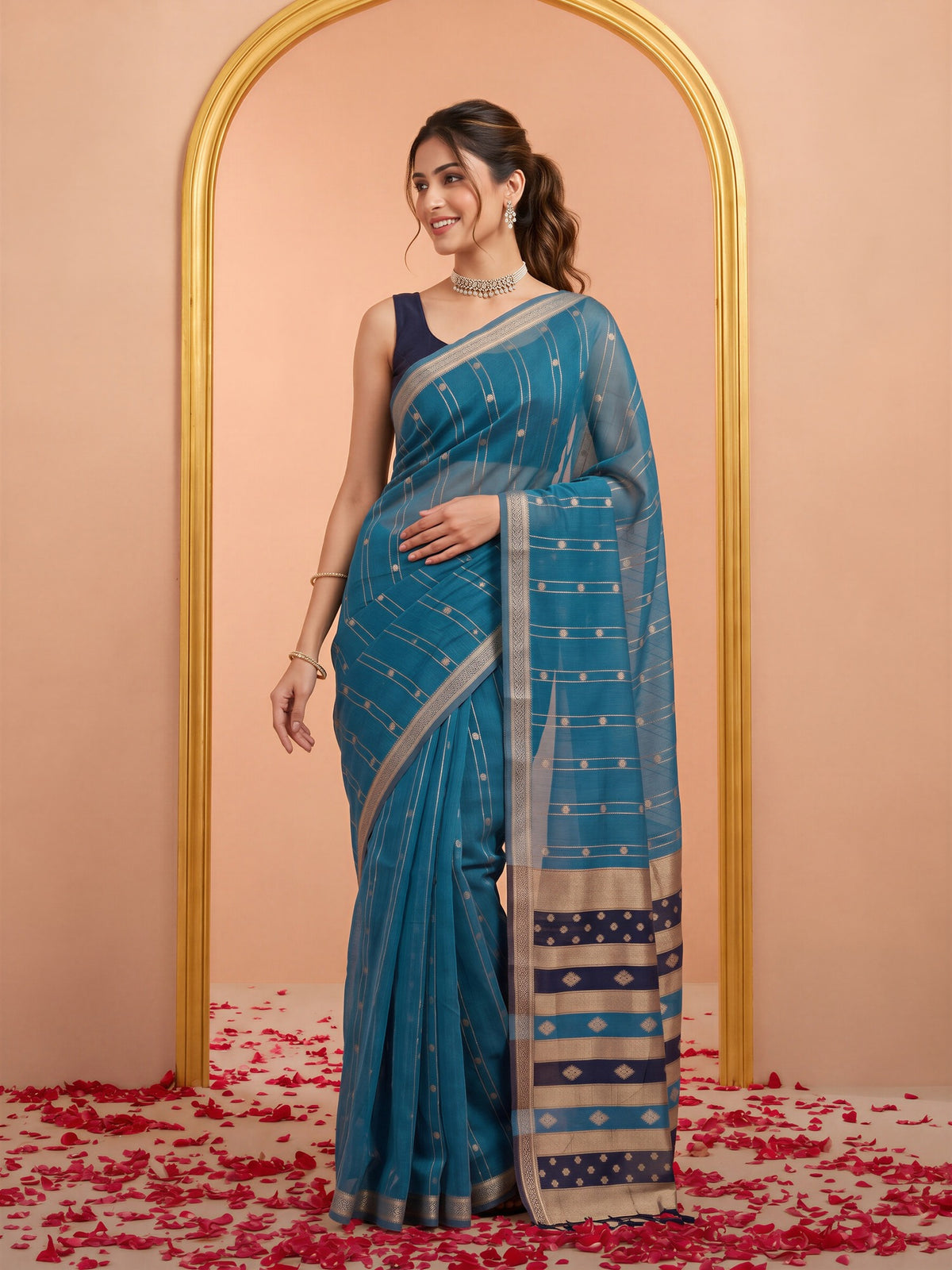 Light Blue silk blend saree view 3