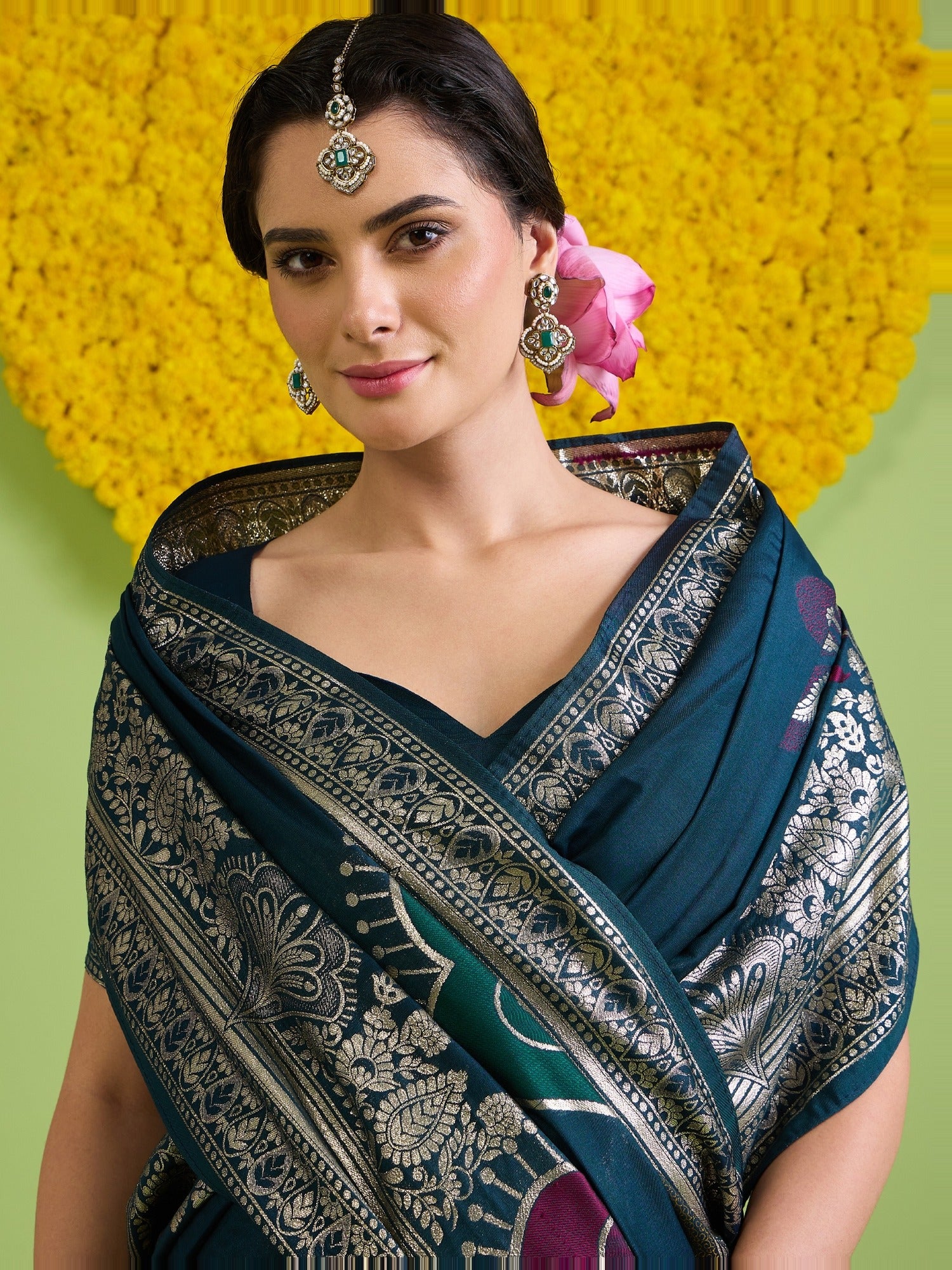 Teal Blue Silk Blend saree – detail view 5
