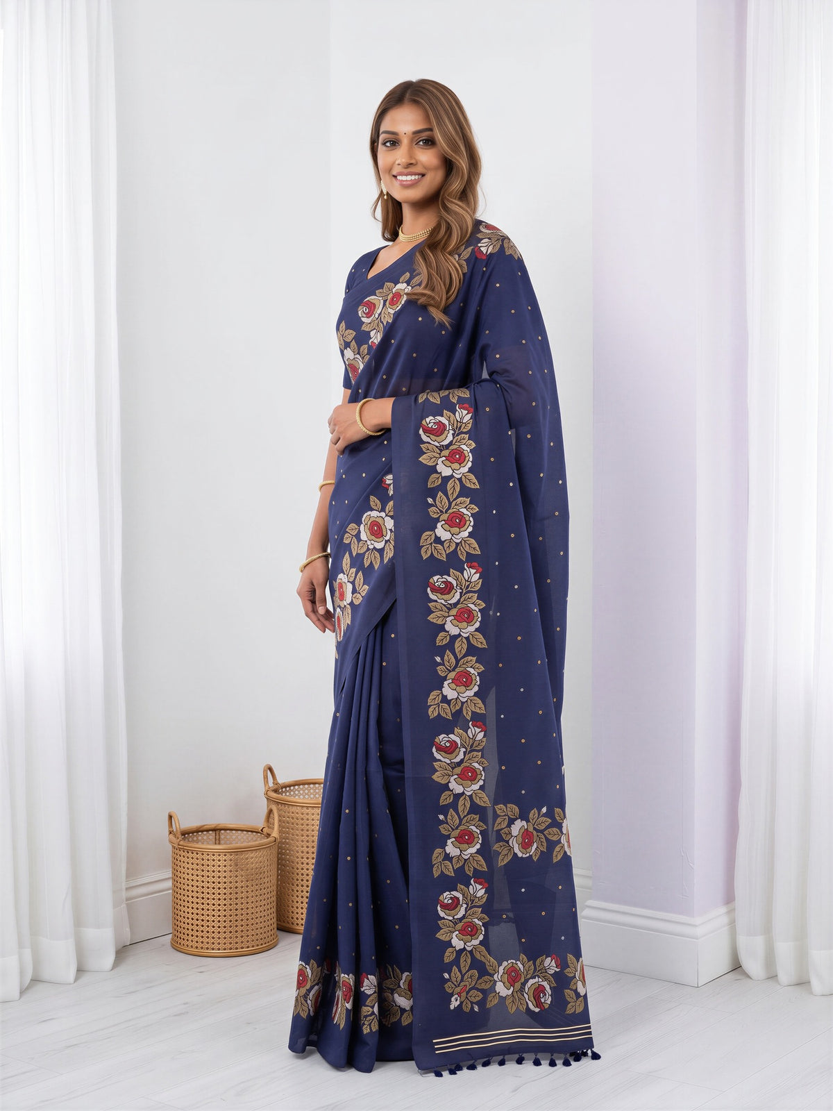 Navy Blue Dola Silk saree – detail view 2