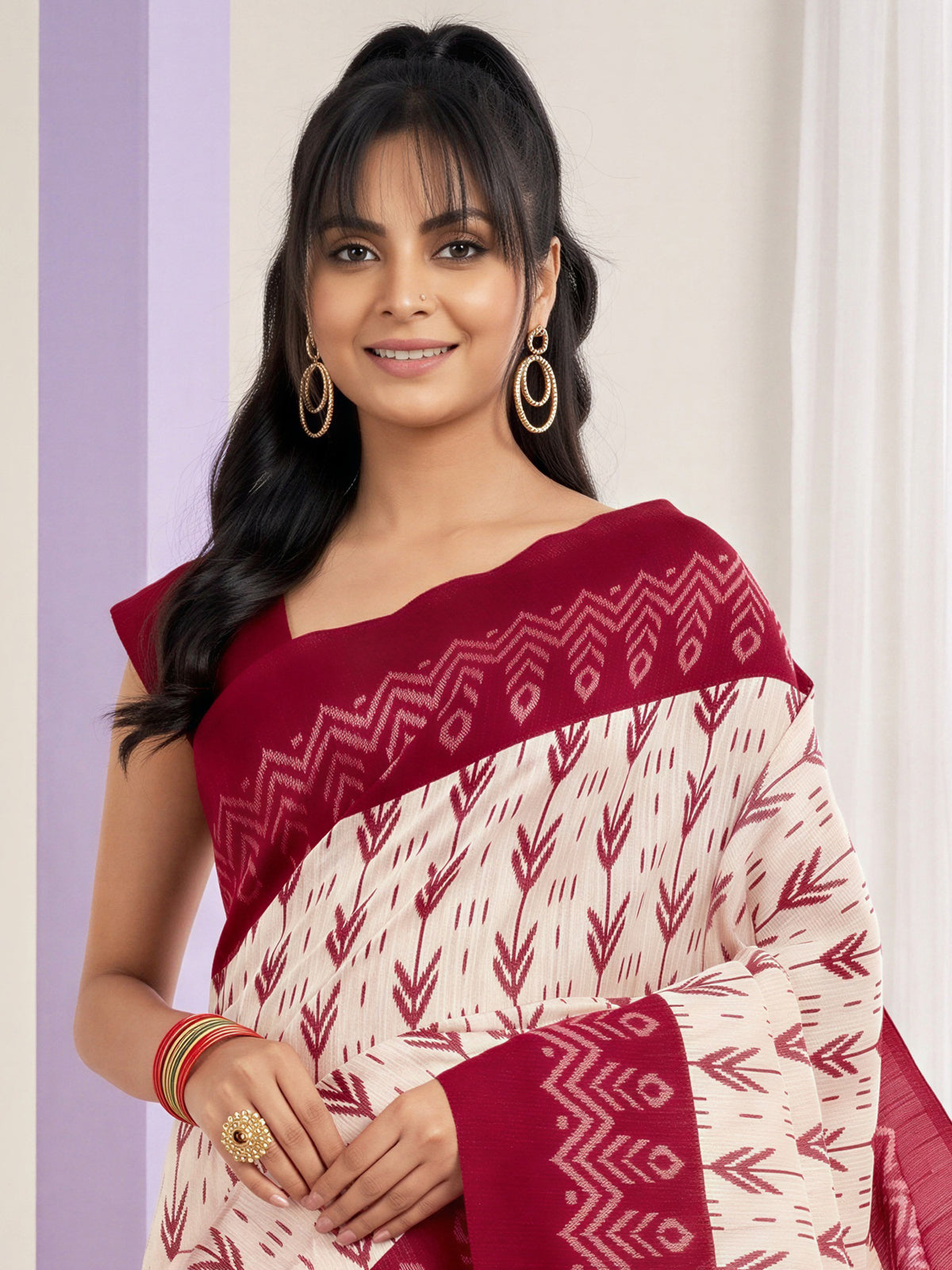 Off White Cotton Blend saree – detail view 4