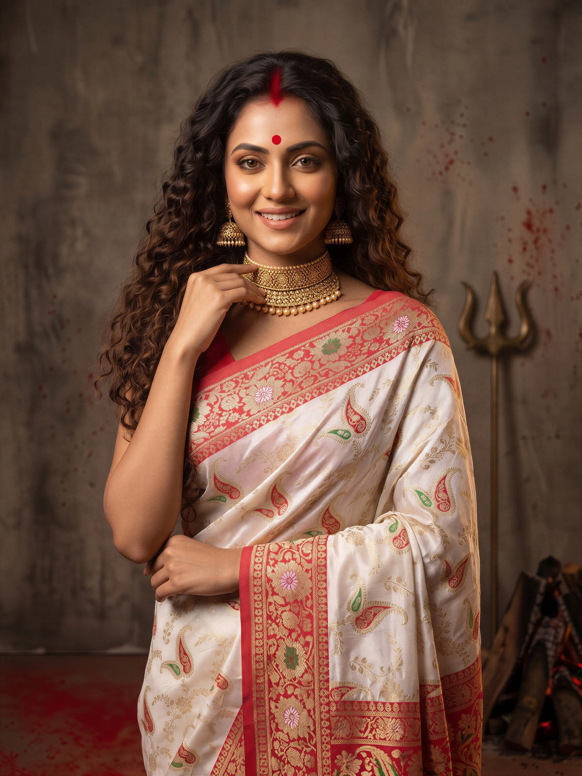White Banarasi Silk saree – detail view 3
