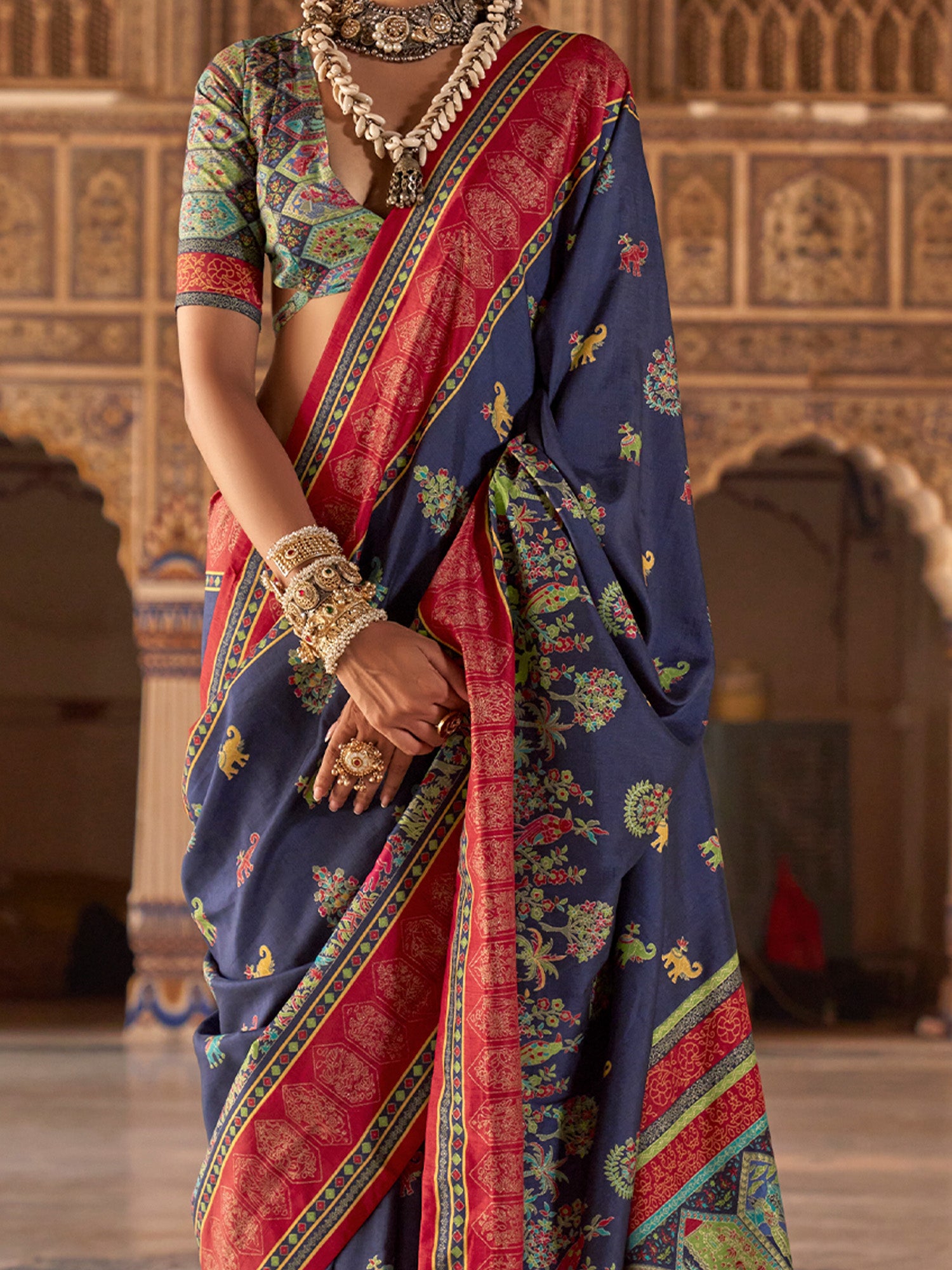 Navy Blue Silk Blend saree – detail view 3