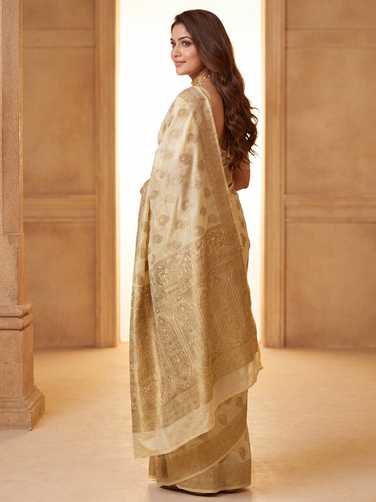 Cream Silk Blend saree – detail view 1