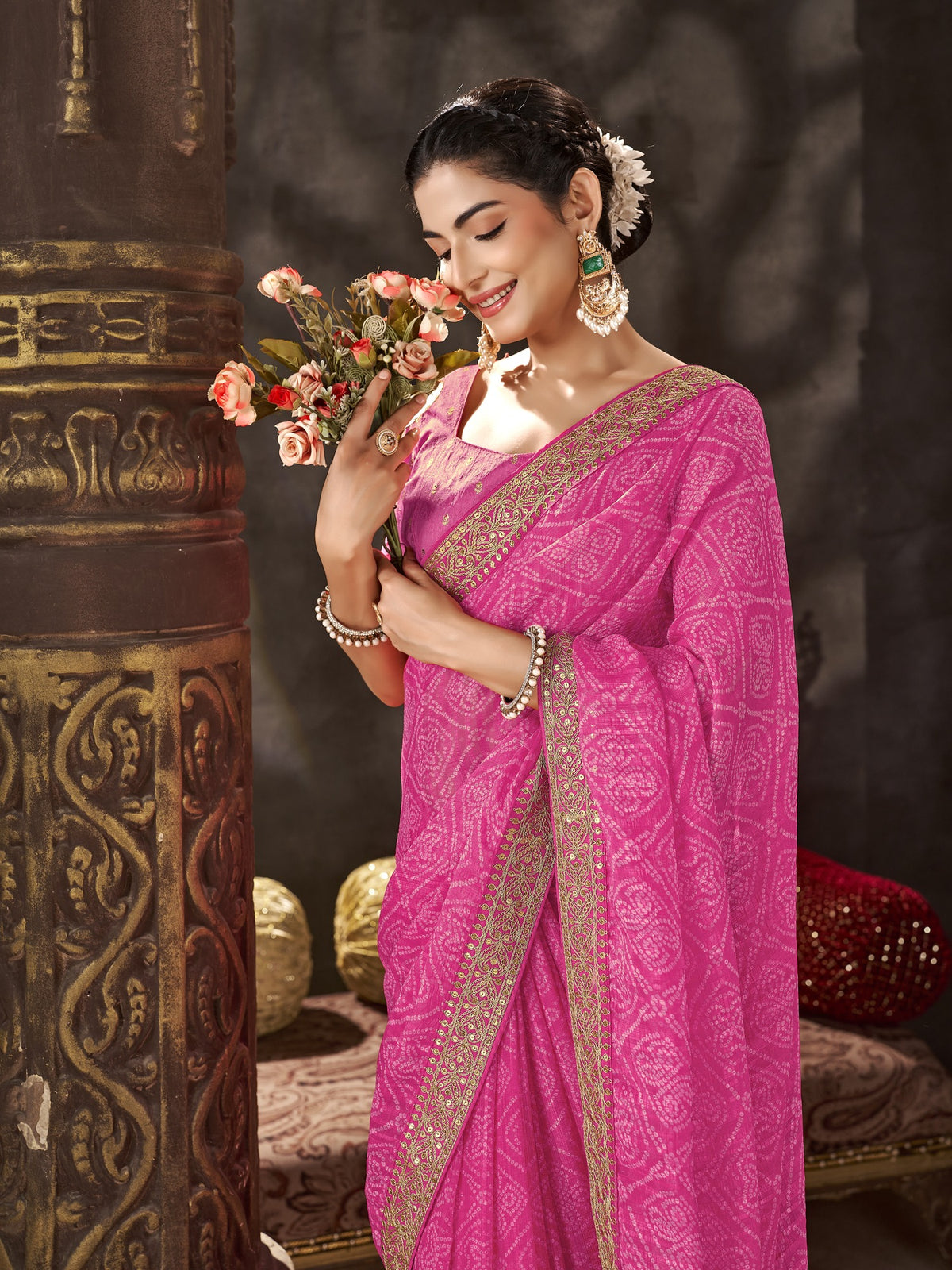 Pink Chiffon saree – detail view 1