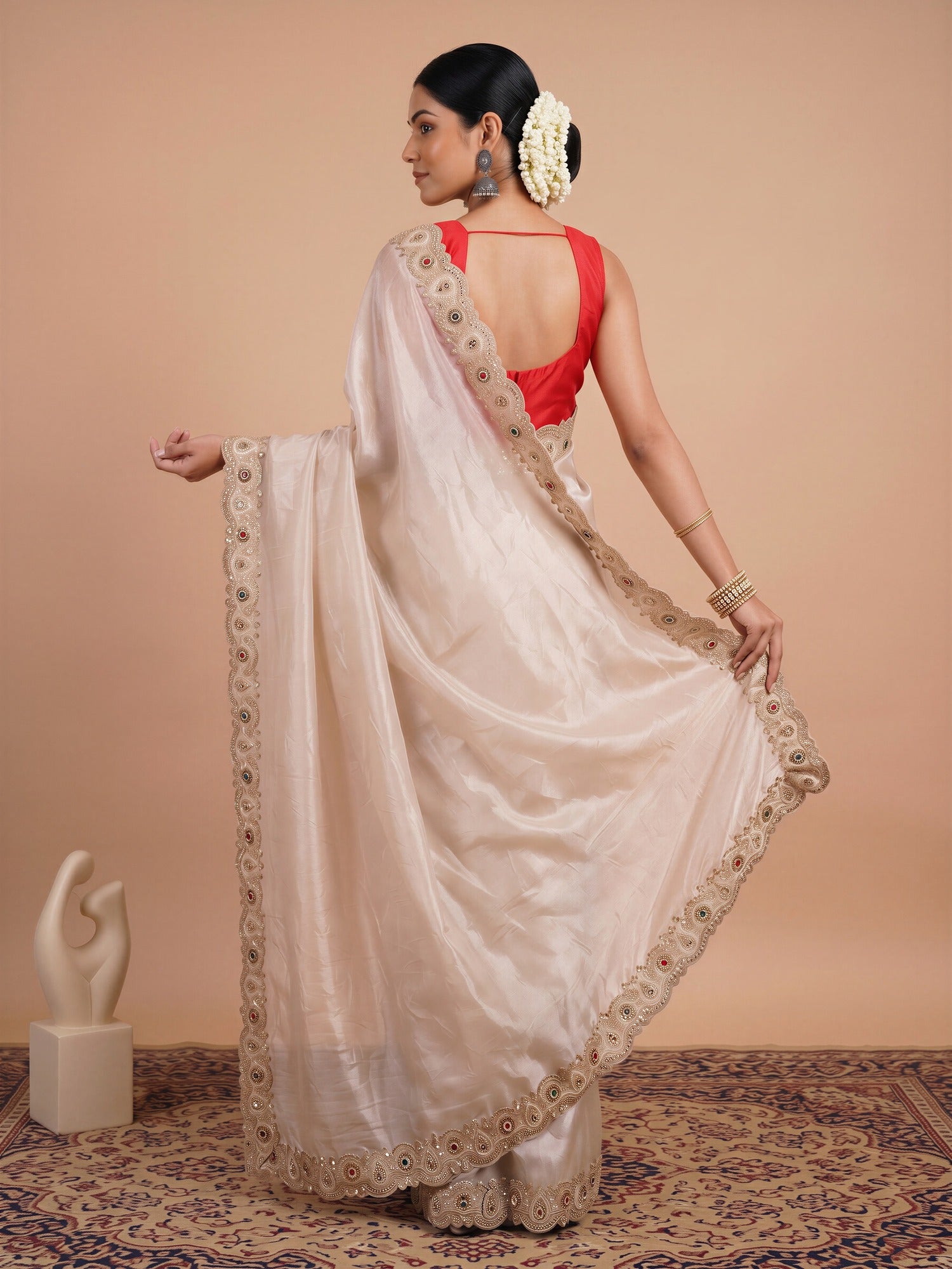 Off White Satin saree – detail view 1