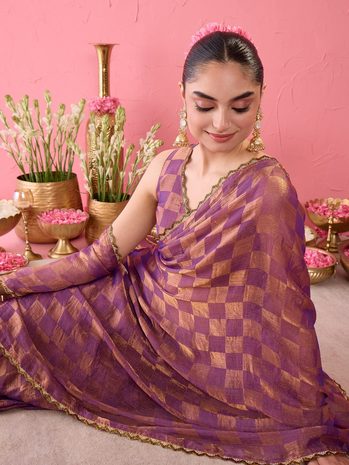 Purple Chiffon saree – detail view 5