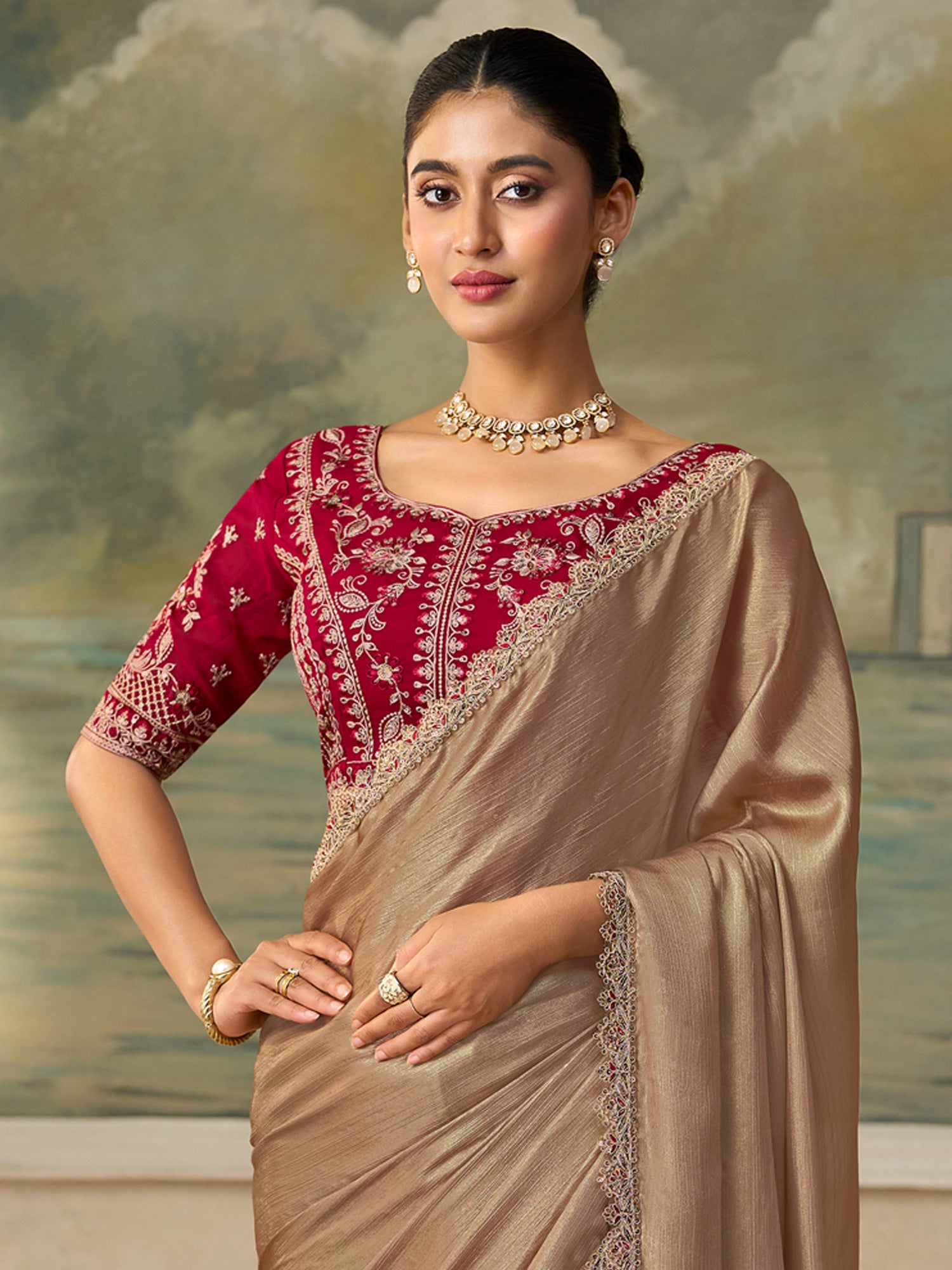 Gold Chiffon saree – detail view 2