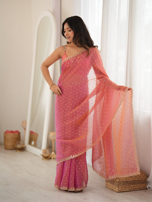 Pink Georgette saree – detail view 1