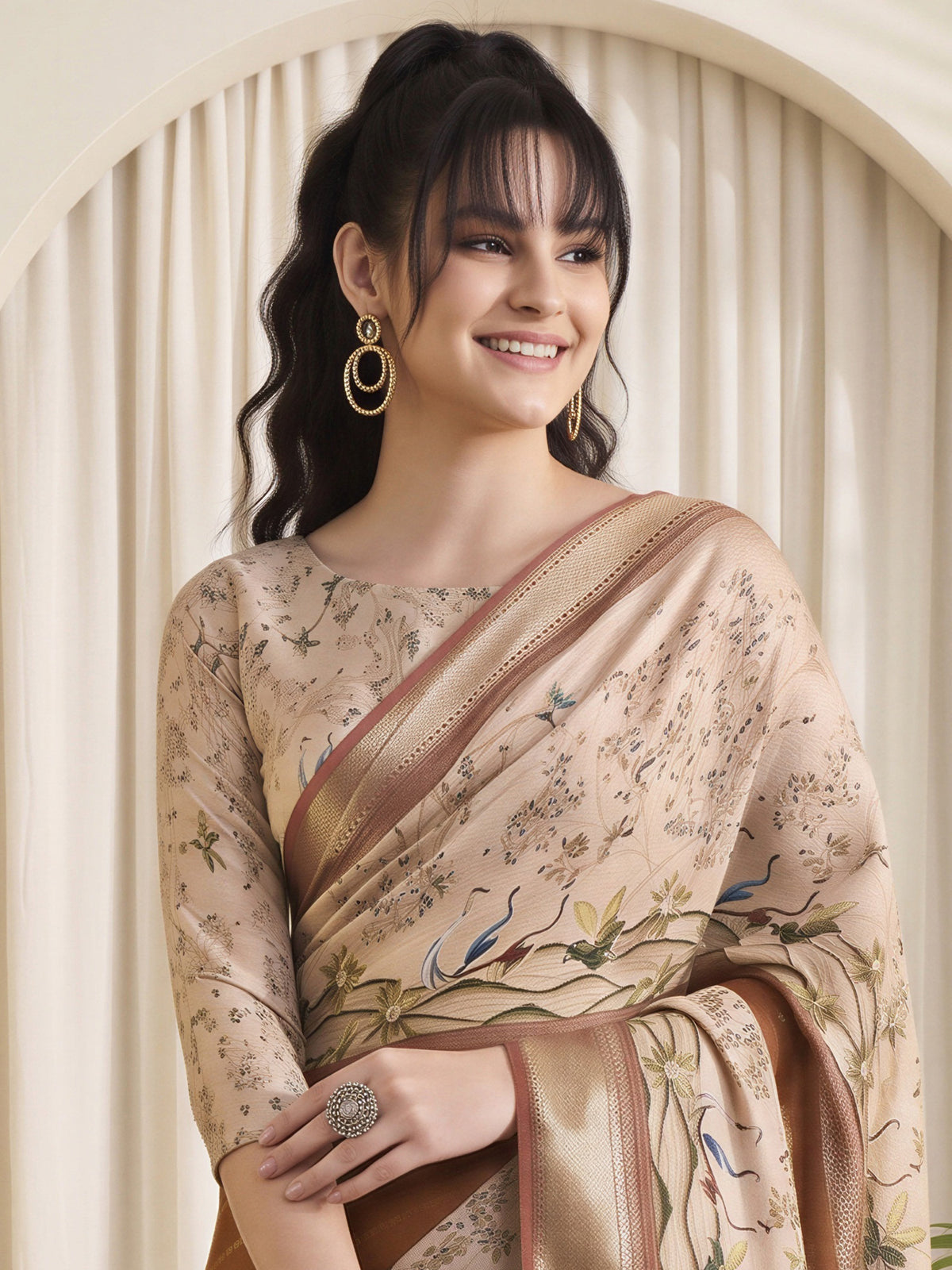 Rust Viscose Silk saree – detail view 4