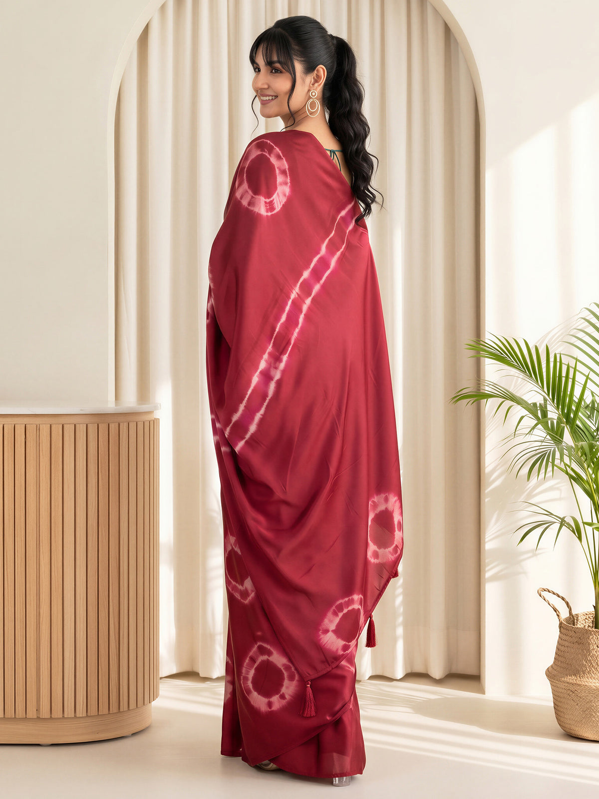 Maroon Satin Silk saree – detail view 1